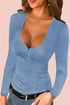 U Neck Button Knit Long Sleeve Top